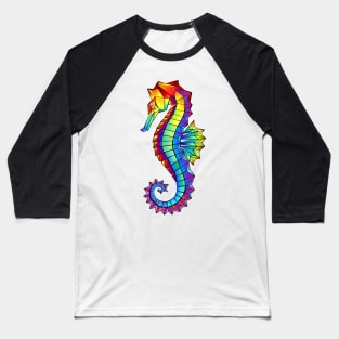 Rainbow Polygonal Seahorse Baseball T-Shirt